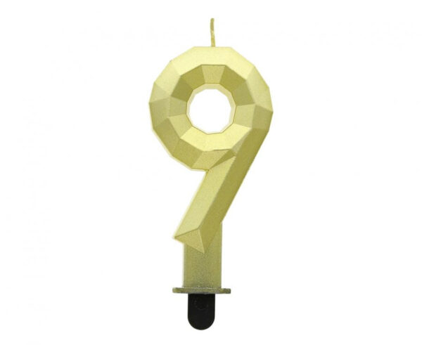 Number diamantmetallisk guld siffertårtljus 9