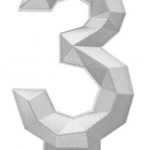 Number Diamond Metallic Silver siffra 3 ljus, tårtljus