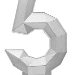 Number Diamond Metallic Silver 5 sifferljus, tårtljus