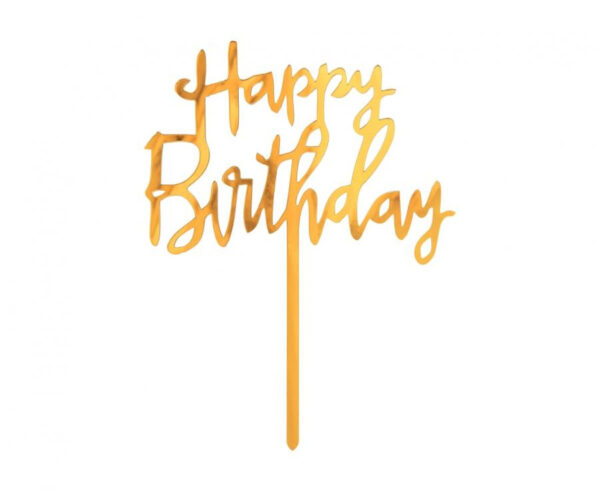 Happy Birthday Guld tårtdekoration 14 cm