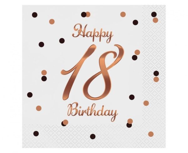 Happy Birthday 18 Servetter B&C White 20-pack 33x33 cm