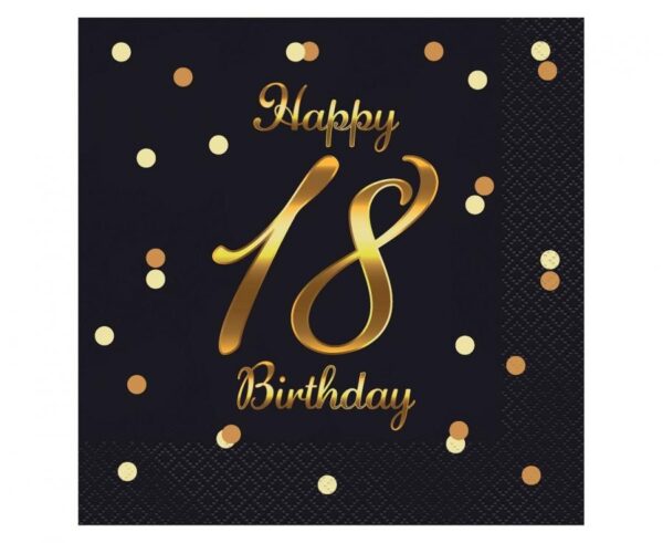 Happy Birthday 18 Servetter B&C Gold 20-pack 33x33 cm