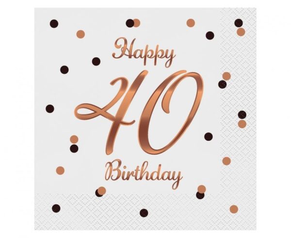 Happy Birthday 40 Servetter B&C White 20-pack 33x33 cm