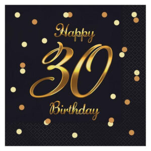 Happy Birthday B&C Black-Gold 30 Servetter 20-pack 33x33 cm