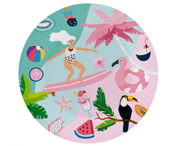 Summer Surfing papperstallrik 6-pack 18 cm