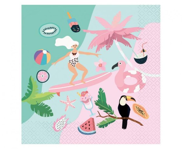 Summer servettset 20-pack 33x33 cm med surfingmotiv