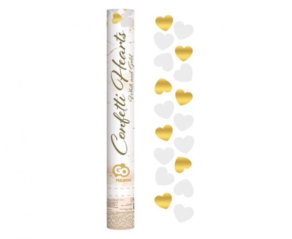 Wedding Gold White Hearts, konfettikanon 40 cm
