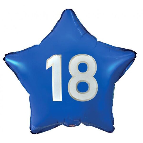 Happy Birthday blå 18 stjärnformad folieballong 44 cm