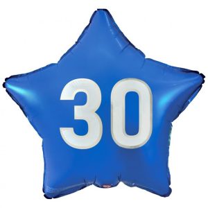 Happy Birthday Blå 30 Stjärnformad Folieballong 44 cm