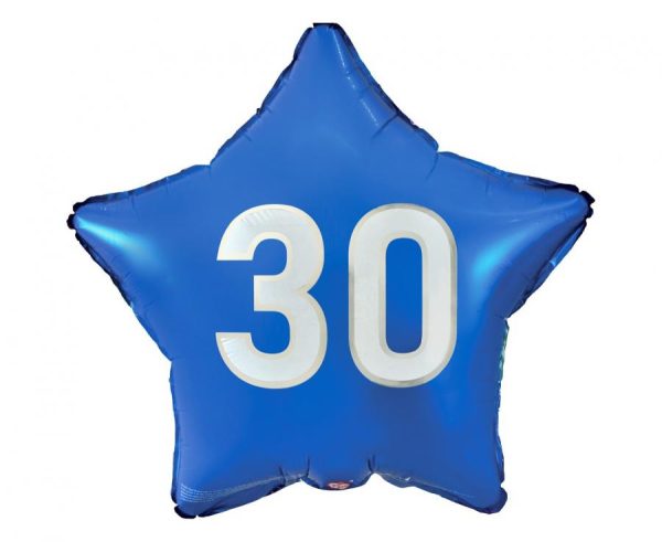 Happy Birthday Blå Stjärna 30 Folieballong 44 cm
