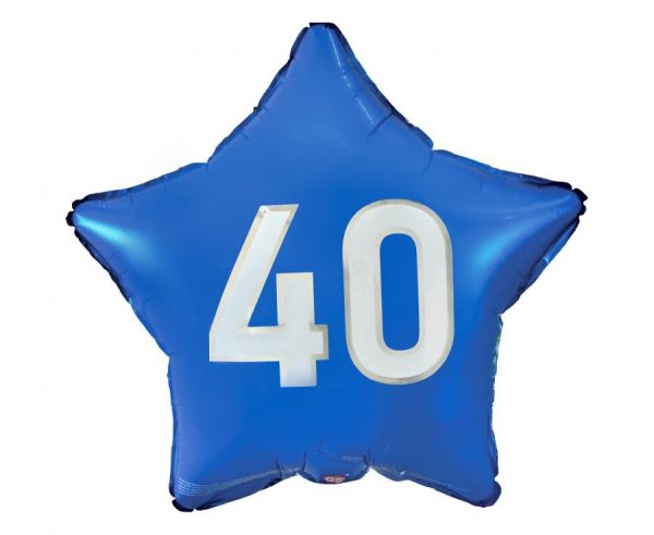 Happy Birthday Blå 40 Stjärnformad Folieballong 44 cm