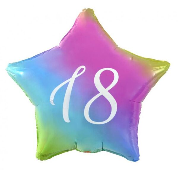 Happy Birthday Rainbow 18-stjärnig folieballong 44 cm