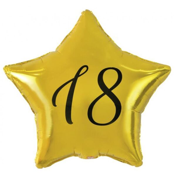 Happy Birthday Guld 18 Stjärnformad Folieballong 48 cm