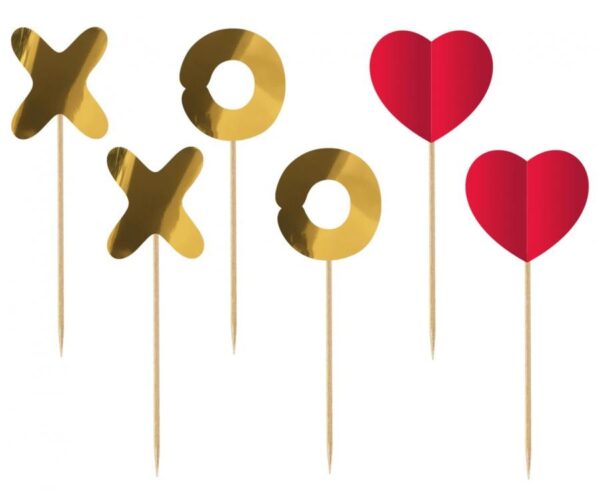 Love XOXO röd dekorationspinne, 6-pack