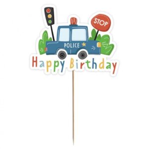 Police Beep Happy Birthday tårtdekoration 13 cm