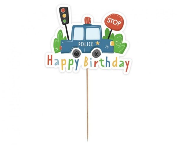 Police Beep Happy Birthday tårtdekoration 13 cm