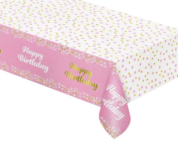 Happy Birthday B&C Ljusrosa Foliebordsduk 137x183 cm