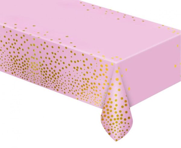Happy Birthday B&C Gold Dots Rosa Foliebordsduk 137x183 cm
