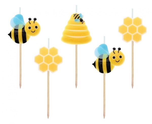 Bee Beehive födelsedagsljus, set med 5 st