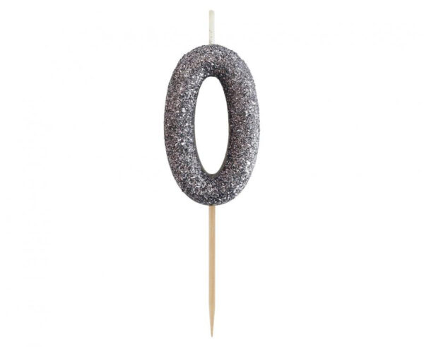 Number Glitter Black, svart sifferljus 0