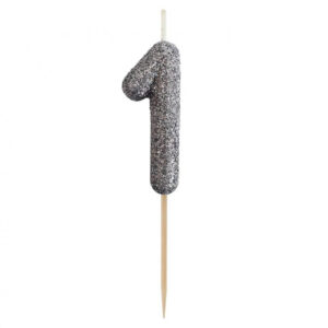Number Glitter Black, svart siffertårtljus nummer 1