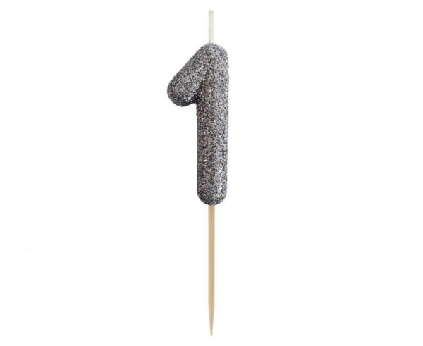 Number Glitter Black, svart siffertårtljus 1