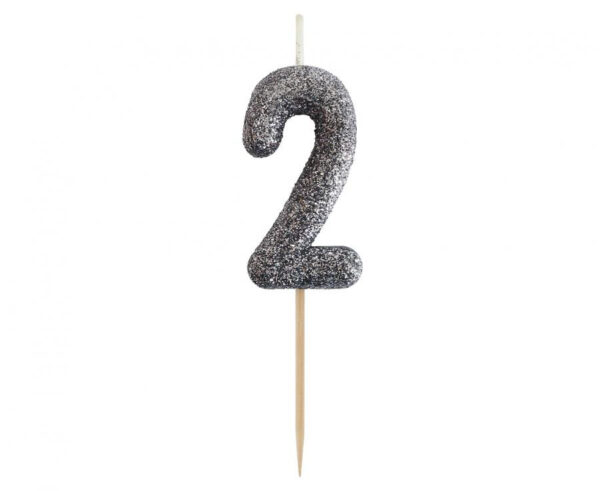 Number Glitter Black, svart siffertårtljus 2