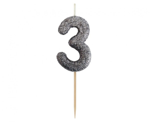Number Glitter Black, svart siffertårtljus nummer 3