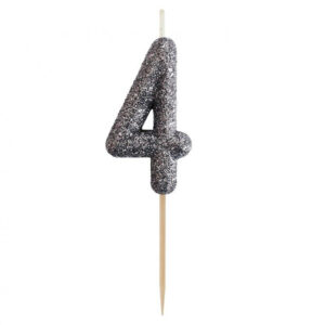 Number Glitter Black, svart siffertårtljus 4