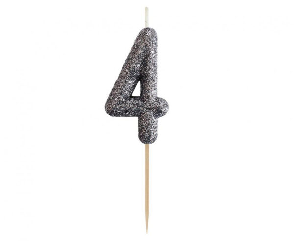 Number Glitter Black, svart siffertårtljus nummer 4