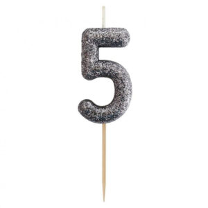 Number Glitter Black, svart siffertårtljus nummer 5
