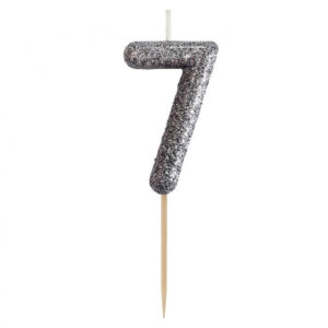Number Glitter Black, svart siffertårtljus nummer 7
