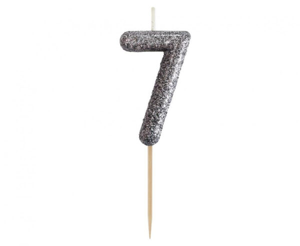 Number Glitter Black, svart siffervaxljus nummer 7