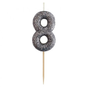 Number Glitter Black, svart siffertårtljus 8