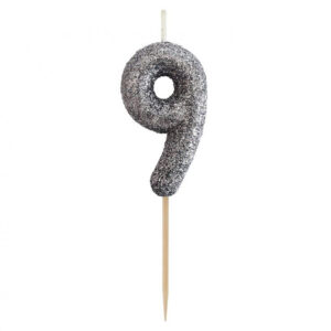 Number Glitter Black, svart siffertårtljus, nummer 9