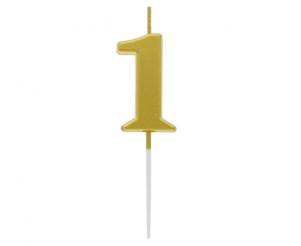 Number guld metallic, guld siffertårtljus 1