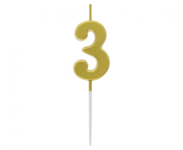 Number Guld Metallic, guld siffertårtljus nr 3