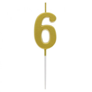 Number Gold Metallic, guldljus siffra 6, tårtljus