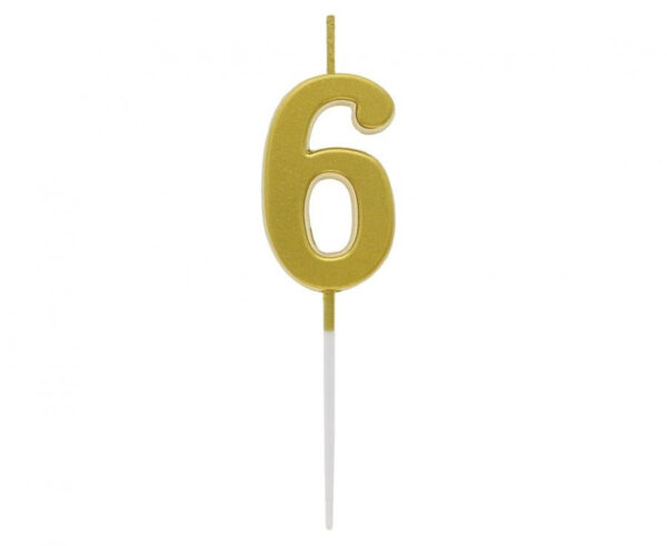 Number guld metallic, tårtljus siffra 6