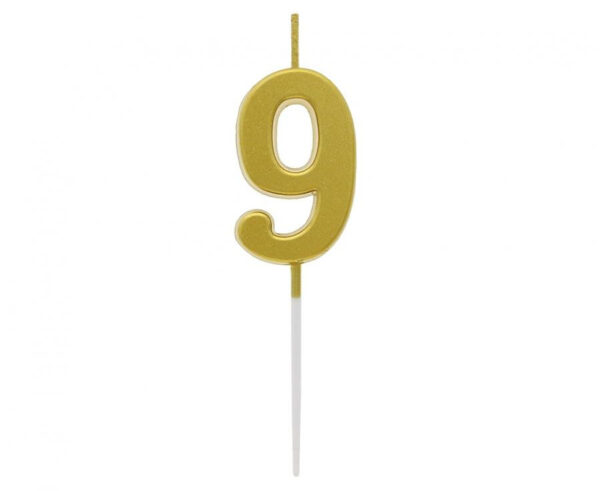Number Gold Metallic, guld siffervaxljus nummer 9