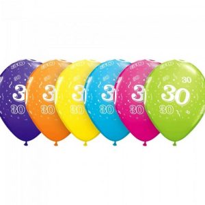 Happy Birthday Pastellfärgade 30 Ballonger, 6-pack, 28 cm