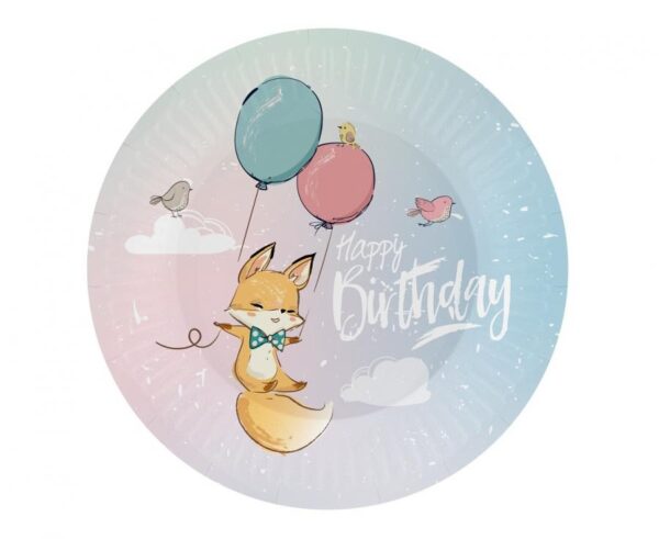 Happy Birthday Ballong Räv Pappersassiett 6-pack 18 cm