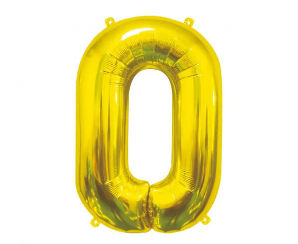 Number Gold, guldfärgad sifferballong 0, 85 cm
