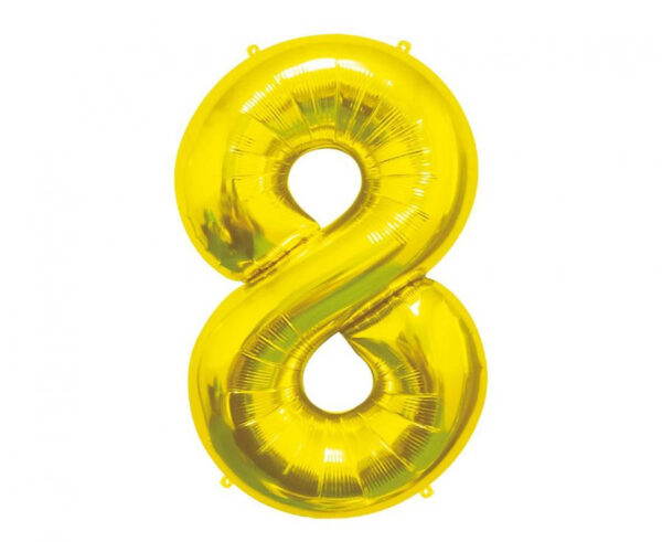 Number Gold, guldfärgad folieballong nummer 8, 85 cm