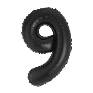 Number B&C Matt Black Svart sifferballong 9 i folie 85 cm