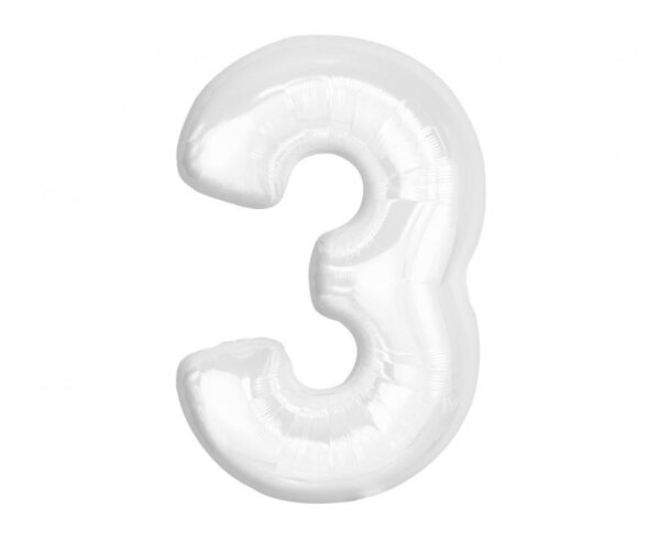 Number B&C Vit Nummer 3 Folieballong 92 cm