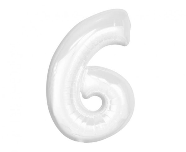 Number B&C vit nummer 6 folieballong 92 cm
