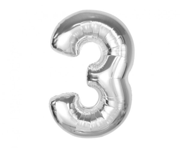 Number Silver sifferballong 3, 92 cm