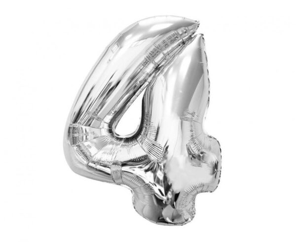 Number Silver 4 Folieballong 92 cm
