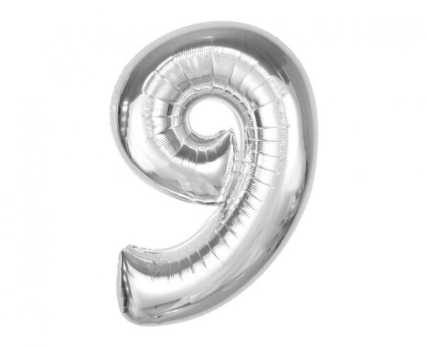 Number Silver 9 folieballong 92 cm
